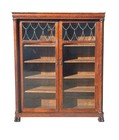 Antique Victorian Tiger Oak Double Door Bookcase With Shield Formed Leaded Glass