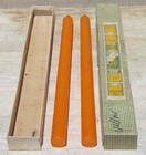 Pair Vtg 1930s Large 20  Taper pillar Candles W box 1 25  Dia Orange Lee Ngee