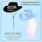 Geyoga 2 Pcs Bride Cowgirl Hat With Veil Feathers Blue   Black Bride   Groom