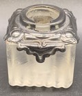 Antique French Glass Inkwell Ornate Brass Lid Decorative Topper