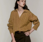 100  Wool V-neck Sweater Coat Womens Knitted Pullover Jumpers Loose Fit Tops