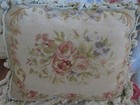 Gorgeous Aubusson Style Needlepoint Huge Pillow Roses   Scrolls W Down Insert