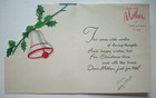 Bells And Holly Vintage Christmas Greeting Card  vv11
