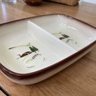 Vintage Brock Of California Divided Casserole Dish Farmhouse Brown Cream Pottery