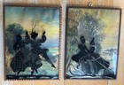 Vintage Pair Convex Silhouette Reverse Paint Pictures   Dancing Couples   8 x 6 
