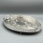 Vintage Silver Plated Footed Gallery Serving Tray Handles Cocktail Drinks Butler