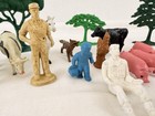 Vintage Plastic Farm Animals Figures Lot Marx Mpc Trees Farmer Pigs Cow Horse