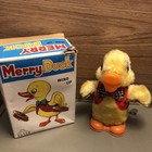 Vintage Merry Duck Wind-up Fuzzy  Tin Toy With Cymbals Working No 734 - With Box