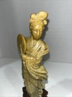 Chinese Carved Soapstone Figure Of Guanyin Or Quan Yin On Maribel Base-6    