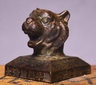 4cm Old Chinese Bronze Zodiac Year Animal Tiger Head Imperial Seal Stamp Signet