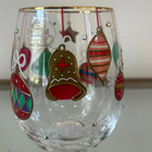 New Hand Painted Christmas Ornament Stemless Wine Glass Set Of 2 Holiday Barware