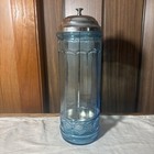 Vintage Blue Depression Glass And Chrome Soda Fountain Straw Dispenser Holder
