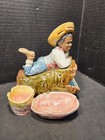 Majolica Boy On Log Match Holder Striker Antique