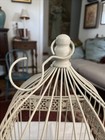 Decorative Filigree Wire Hanging White Birdcage W hinged Top Latch  14 In   
