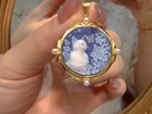 925 Sterling Silver Cat Agate Cameo Vintage Jewelry Pendant Estate Jewelry Blue