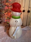 Vintage Blow Mold Dimpled Snowman With Broom Lighted Union New Old Stock 22   