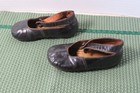 Antique Black Leather Baby Toddler Shoes With Ankle Strap Button 5 5  X 2 25 