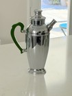Vintage Art Deco Chome Cocktail Shaker With Green Bakelite Handle