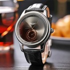 Men Watch Black Leather Strap Band Stainless Round Dial Analog Man Wristwatch