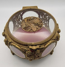 Wow Vtg Hollywood Regency Ormolu Jewelry Casket Grapevine Filigree Red Velvet Lg