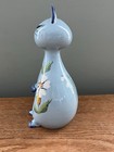 Vintage Pottery Cat Bank From Italy Hand Painted Blue Floral