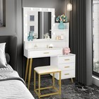 Vanity Set With 3 Color Lighted Mirror Makeup Table 4 Drawers Dresser Desk