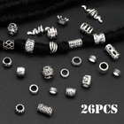 26pcs Silver Hair Beads Loc Jewelry - Dreadlocks Accessories  Diy Braids Rings 