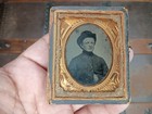 9th Plate Tintype Civil War Soldier Hand In Frock Half Case Patriotic Union Mat