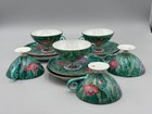 Set Of 6 Antique Japanese Meiji Arita Kutani Green Porcelain Teacup   Saucers