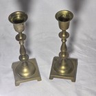 Vintage Pair Brass Square Base 7 5    Candle Stick Holders