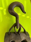 Antique Maritime Wooden Double Sheave Ship Block Tackle Pulley Iron Hook