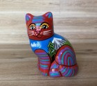 Mexican Talavera Cat Pottery Folk Art Hand Painted Colorful