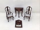 Vintage Miniature Dollhouse Furniture 2 Upholstered Arm Chairs Mirror Half Table