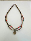 Vintage Southwestern Sterling Navajo Pearl Necklace Turquoise Coral 37g