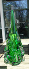 12  Luke Adams Green Sommerso Art Glass  snow Drift  Tree Figurine