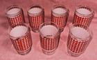 Vintage Retro Gingham Juice Glasses Set Of 7 Red White 4  Tall 4oz Euc