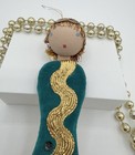 Vintage Handmade Mid Century Modern Angel Christmas Ornament Teal Gold Sequins