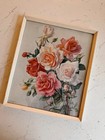 Vintage 1950s 1960s Mid Century A e hayes Pink   White Rose Floral Picture Print