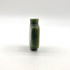 Vintage Asian Carved Green Jade Snuff Bottle Palm Tree Bird Motif Cork Stopper
