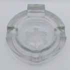 Vintage Round Glass Ashtray With Matchbox Holder 4 5  Heavy