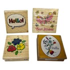 Block Printing Rubber Stamps Set 4 Pcs Wooden Mount Hello Butterfly Flowers Art