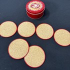 Vintage Santa Claus Christmas Coasters Set Of 6 With Matching Tin Red Gold Cork