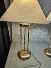  Lot Of 2 Vtg Brass And Acrylic  lucite  Lamp  1980 s  With Shades  Works