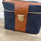 Vintage Sears Travel Train Case Bag Cosmetic Hard Case Wipeable Leather Navy