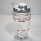 Glass Martini Cocktail Shaker Red   Gold Striped Metal Lid And Cap Lg Vtg Mcm 