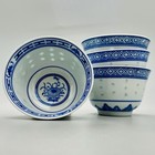 Vtg Chinese Jingdezhen Porcelain Rice Eyes Blue   White Sake Tea Cups Set Of 4