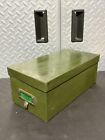 Mid Century Industrial Metal Box Dark Green Storage Index Card File Vintage