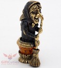 Russian Solid Brass Amber Figurine Baba Yaga In Mortar Wields A Pestle Ironwork