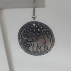 Vintage Silver Tone Dangle Pierced Elephant   Flowers Round Earrings
