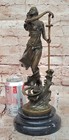 Hand Made Female Warrior With Sword Bronze Sculpture Marble Base Figurine Decor